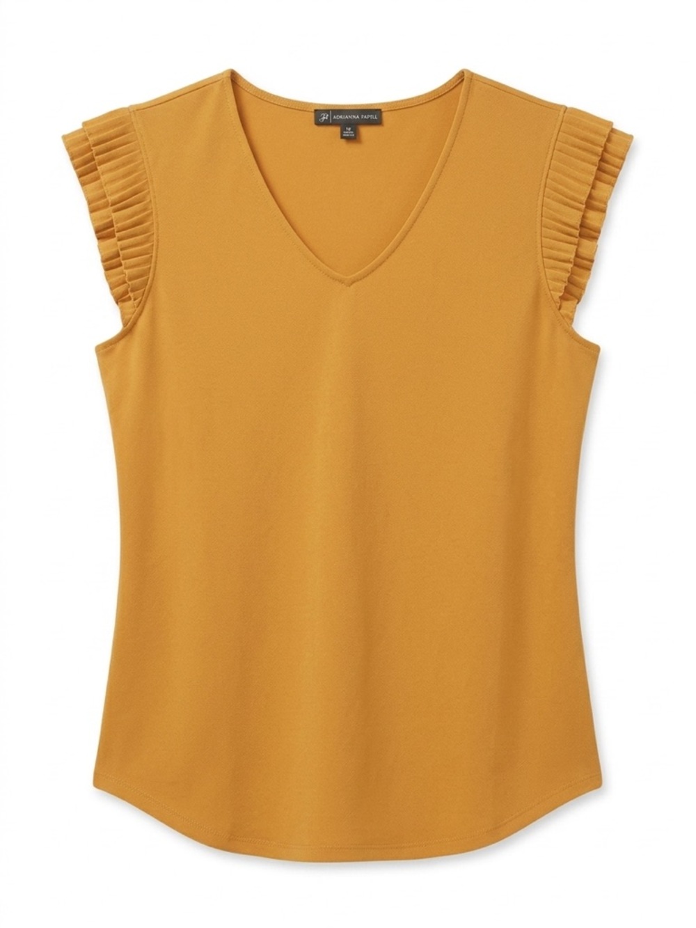 Adrianna Papell Mustard Pleated Cap Sleeve V-Neck Tank